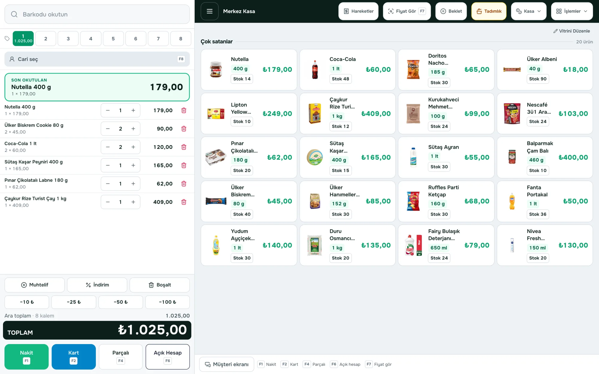 Arsigo Kasa programında satış ekranı